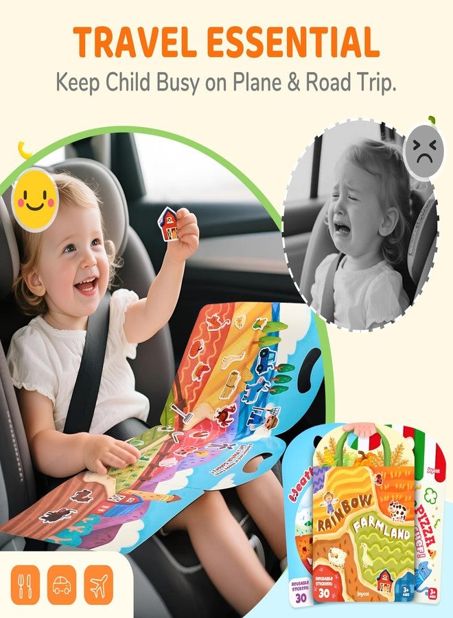 JoyCat Reusable Sticker Book Set (3-Pack): Farm, Pizza-Making, Weather - 90 Pcs Stickers for Toddlers, Kids Sticker Activity Book, Road Trip Travel Toys, Birthday Gifts for Boys and Girls - Image 4